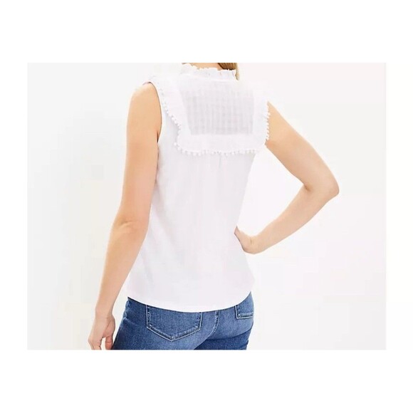 Ann Taylor LOFT Pom Pom Ruffle Shell Top Large - Picture 2 of 7